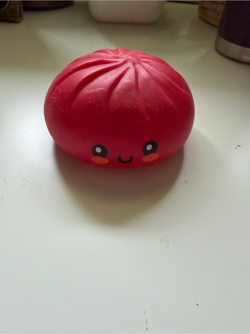 Red Smiley Squishy Bao Toy - Gentle Sensory Stress Reliever for Kids